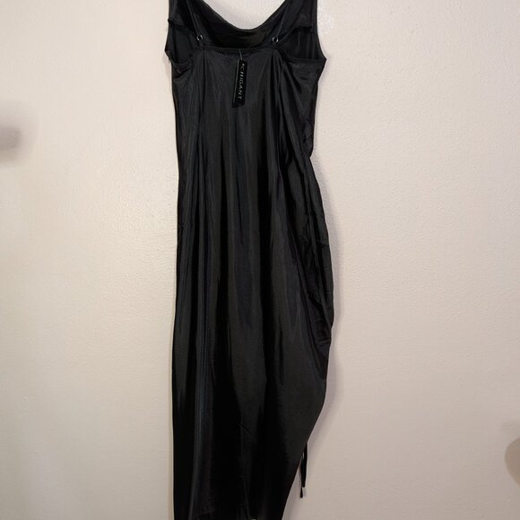 The Black Satin Cowl Neck Midi Dress with Side Ruched - Picture 3 of 15